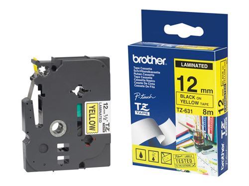 Brother - Noir, jaune - Rouleau (1,2 cm) 1 cassette(s) ruban laminé - pour P-Touch PT-1010, 1080, 1090, 1230, 1290, 18, 2030, 2730, 3600, 7100, 9700, 9800, PT-GL-200