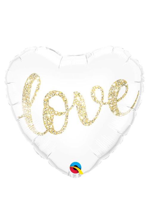 Ballon Aluminium Coeur love Doré Brillant 18 Qualatex© - Blanc