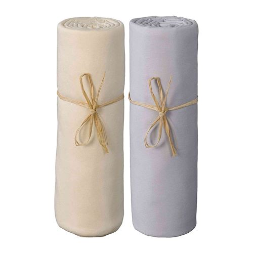 Lot de 2 Draps housse Jersey Bio P'tit Basile Ecru/Gris perle (60x120cm)