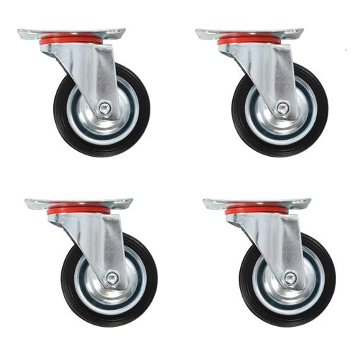vidaXL 4x Roulettes Fixes Roulette de Mobilier Roulette de Meuble Chariot Roulant Etagère à Livre Bibliothèque Panier d'Achat Capacité 100 kg 125 mm