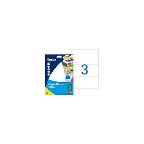 48 Étiquettes Blanches 64X133Mm 3 Étiquettes Par Planche A5 Agipa 114024