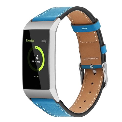 Bracelet en cuir durable pour Fitbit Charge3 / Charge4 - Bleu (Taille S)