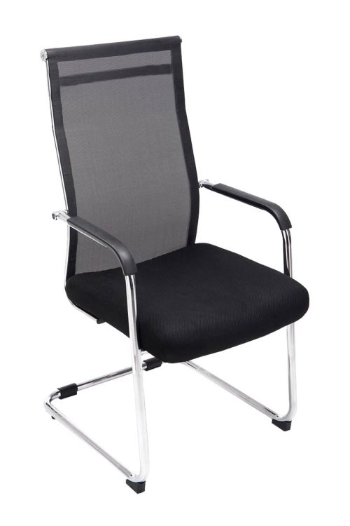 Chaise Brenda avec accoudoirs et dossier en maille - Pieds luge en métal chromé - Siège Noir