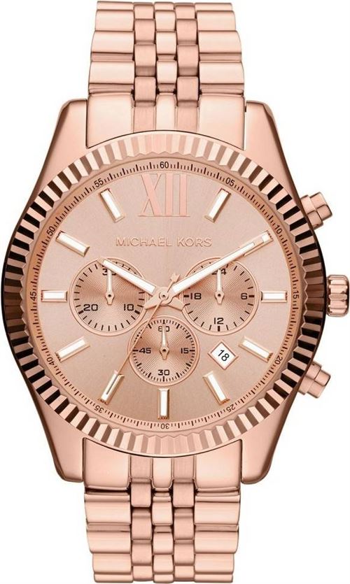 MICHAEL KORS Montre Femme  Lexington MK8319 Lunette crant&eacute;e en acier dor&eacute; rose 