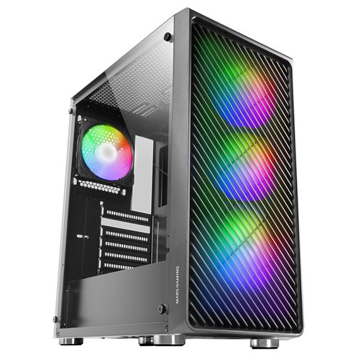 Mars Gaming MC-F, Semitorre Gaming ATX, Ventana Completa Cristal Templado, Frontal Metal-Mesh, 4x Ventiladores ARGB 120mm; Caja Semitorre PC Negro o Blanco