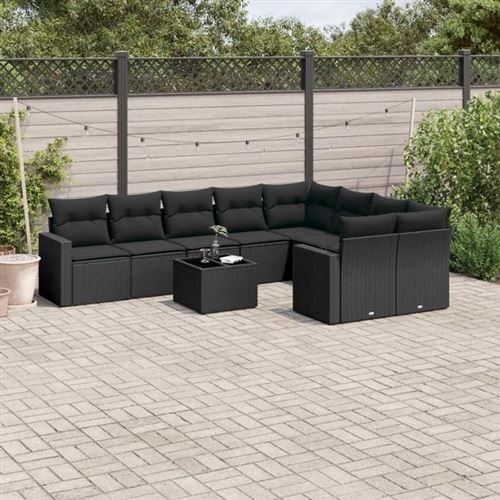 vidaXL Salon de Jardin avec Coussins 10 pcs, Canapés de Terrasse, Ensemble de Meubles de Patio, Mobilier d'Extérieur, Noir 3251782