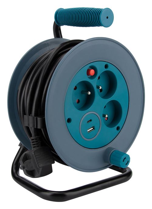 Zenitech Bleu - Enrouleur Compact 3 Prises + 2 Usb C/A 12M - Image 2