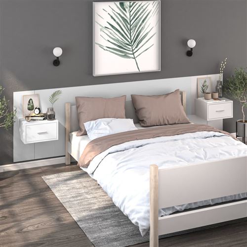 Vidaxl Blanc Tables De Chevet Murales - Image 3