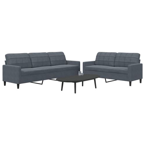 Non Communiqué Multicolore Ensemble De Canapés 2 Pcs Avec Coussins Gris Foncé Velours
