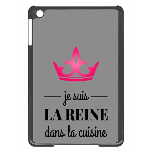 Coque tablette My-Kase pour iPad mini 2 - je suis la reine dans la cuisine fond gris couronne rose - Plastique Noir