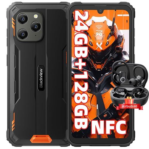 Smartphone Incassable Blackview BV5300 Plus Android 13 6,1 128 Go 6580mAh Orange avec Écouteurs Bluetooth Airbuds 60