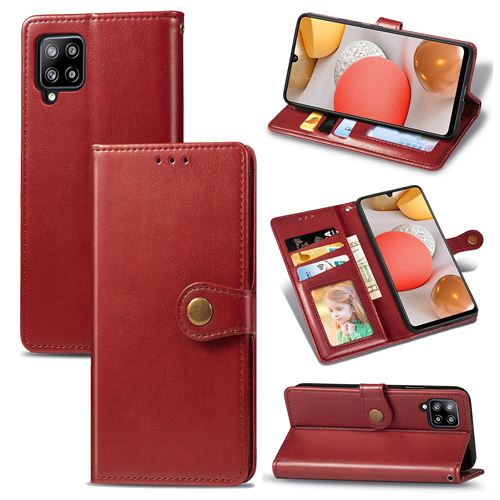 MPFRANCE Housse pour Samsung Galaxy A42 5G Rouge [Porte Carte, etui portefeuille, boucle]