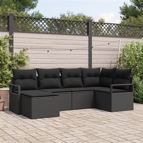 Non Communiqué Noir Ensemble De Canapés De Jardin 6 Pièces Avec Coussins Poly Rotin, Canapé Jardin 2 Places Avec Rangement Et Coussins Po