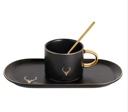 Ensemble tasse de café porcelaine avec sous-tasse noir