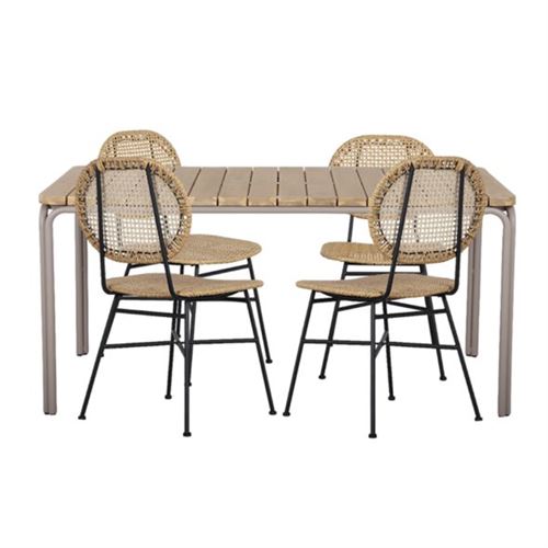 Ensemble table ASTI en bois d'acacia FSC 160 cm et 4 chaises naturelles - Beau Rivage