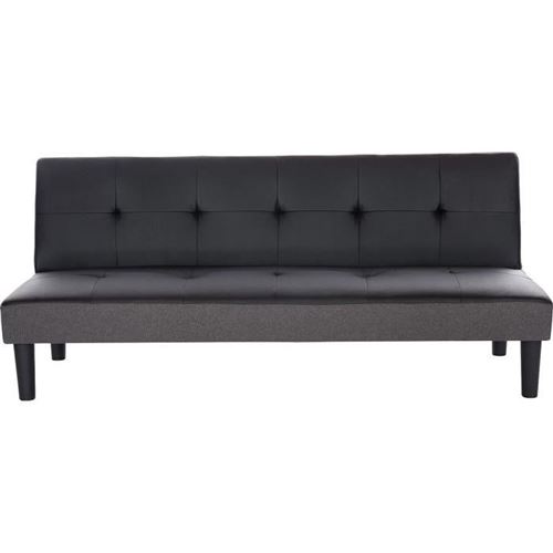 IVY Banquette clic clac 3 places capitonne - Simili noir et tissu gris claur - L 180 x P 84 x H 74 cm