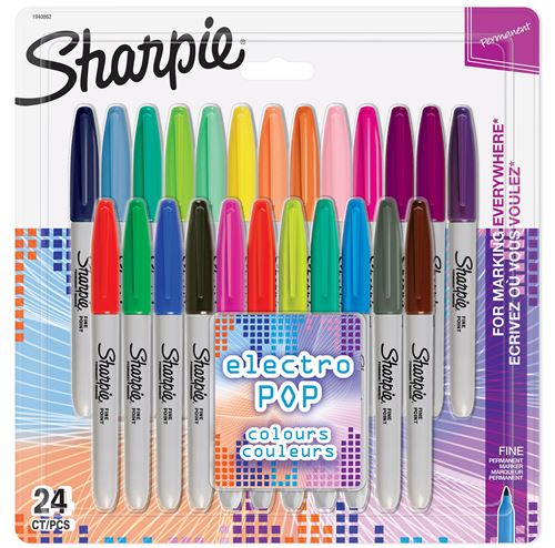 Non Communiqué Assortiment Sharpie 24 Marqueurs Permanents, Electro Pop, De Couleurs Originales, Pointe Fine