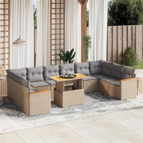 Non Communiqué Beige Vidaxl Salon De Jardin Avec Coussins 11 Pcs, Canapés De Terrasse, Ensemble De Meubles De Patio, Mobilier D'extérieur, 3273250