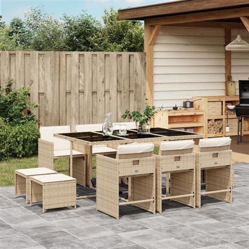 Non Communiqué Beige Vidaxl Ensemble À Manger De Jardin Avec Coussins 11 Pcs, Chaises Et Table De Patio, Meubles De Terrasse, Moderne, 3211150