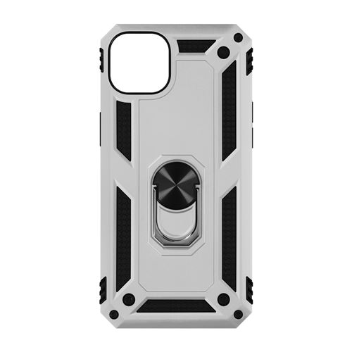 Coque pour iPhone 14 Antichoc Bi-matière Bague Support Vidéo Avizar argent