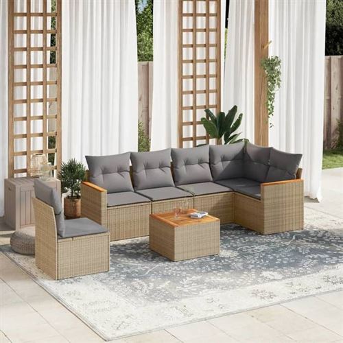 Non Communiqué Beige Vidaxl Salon De Jardin Modulable - Lot De 7 Pièces - Rotin 6 Personnes