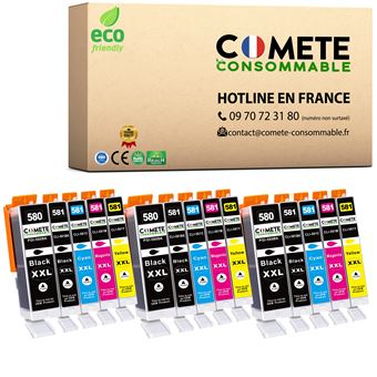 COMETE - 15 Cartouche d'encre compatibles avec CANON 580 581XL - Noir et Couleur - Marque Française - 1