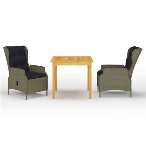 Vidaxl Marron Ensemble De Salle À Manger De Jardin 3 Pcs - Image 3