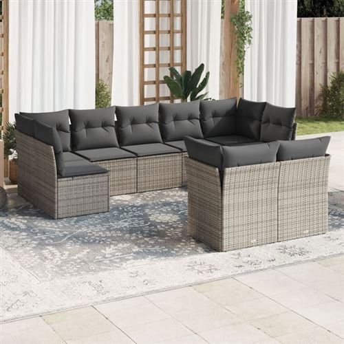 vidaXL - Salon de jardin modulable - Rotin - Gris - 9 places - Image 2