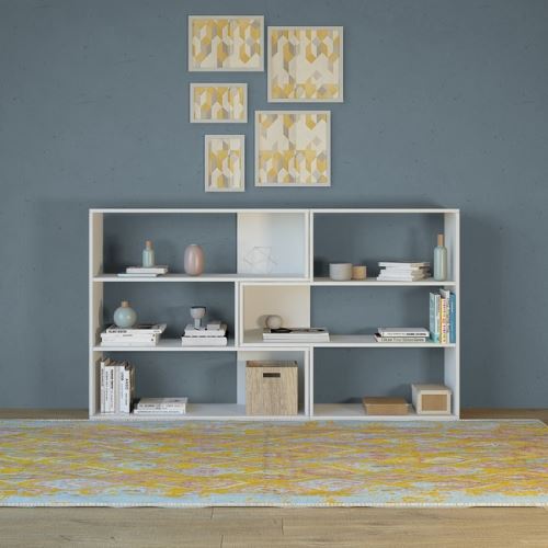 HOMEMANIA Bibliothèque Twinny Meuble Murale, Modulable, Étagère de Rangement - avec Compartiments - pour Séjour, Bureau - Blanc en Bois, 158 x 30 x 90 cm