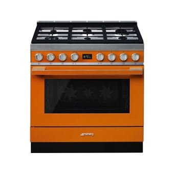 Smeg Elite Portofino CPF9GPOR - Cuisinière - pose libre - largeur : 89.8 cm - profondeur : 60 cm - hauteur : 89 cm - avec système auto-nettoyant - classe A+ - orange