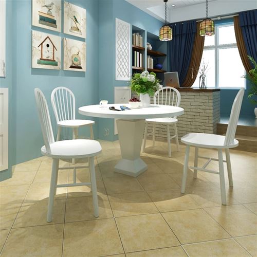 Vidaxl Blanc Chaise De Salle À Manger 4 Pcs Rond Bois