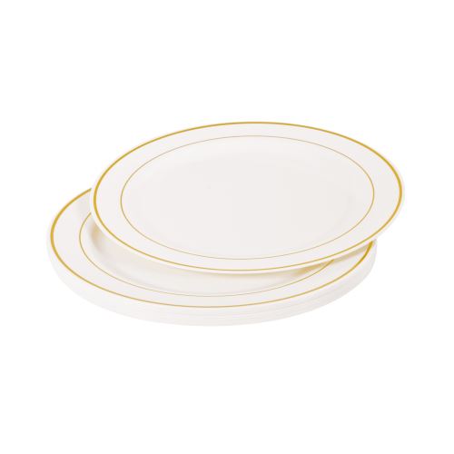 set 6 assiettes plastiques blanches ps lisere or ø19cm