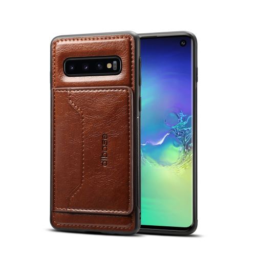 Coque en TPU crazy horse avec béquille porte-cartes café pour votre Samsung Galaxy S10