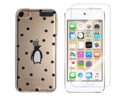 Novago Compatible avec iPod Touch 5, Touch 6 Coque Gel imprimée Solide résistante +1 Verre en Verre trempé Transparent résistant (Pingouin)
