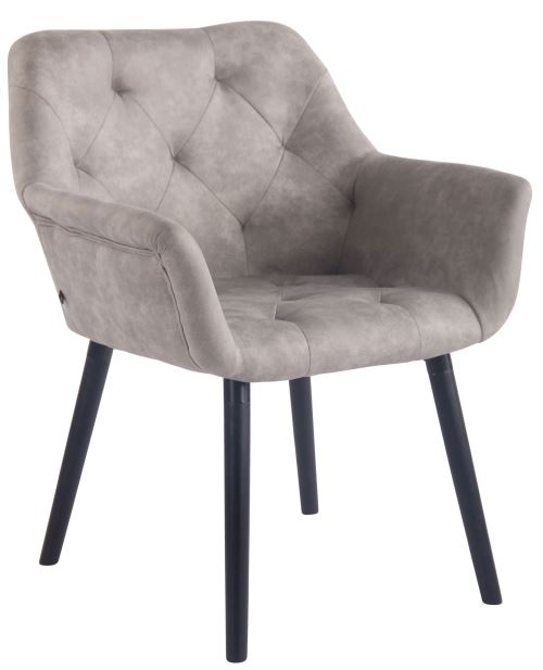 Chaise de Salle à manger Cassidy en Similicuir Vintage - Chaise de coiffeuse avec accoudoirs - Piètement Bois de Chêne Noir - Couleur Gris