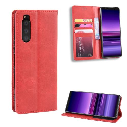Etui en PU style rétro auto-absorbé avec support rouge pour votre Sony Xperia 2