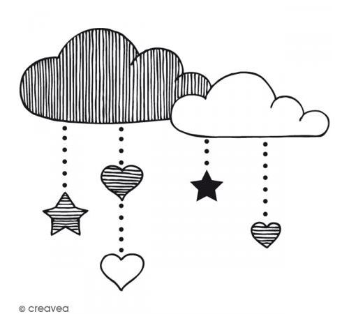 Tampon bois Nuages coeurs - 5 x 5,6 cm