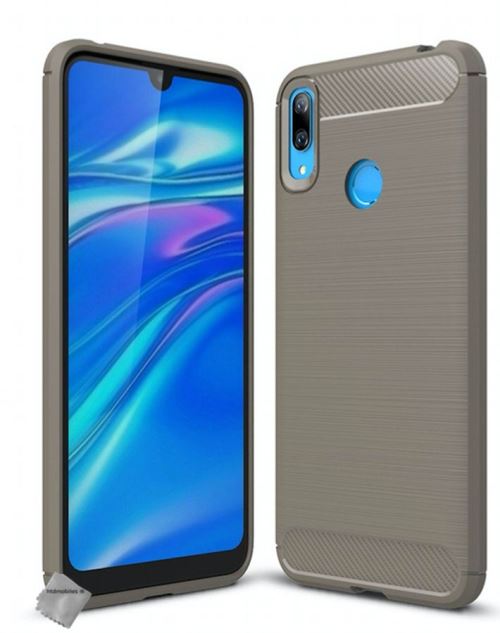 Housse etui coque silicone gel carbone pour Huawei Y7 (2019) avec verre trempe - GRIS