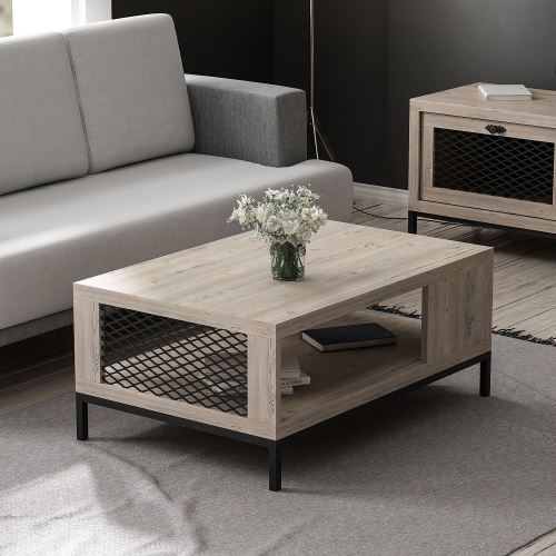 HOMEMANIA Zeus Koffietafel- met Plank - van woonkamer - , zwart in hout, Metaal, 90 x 60 x 39 cm