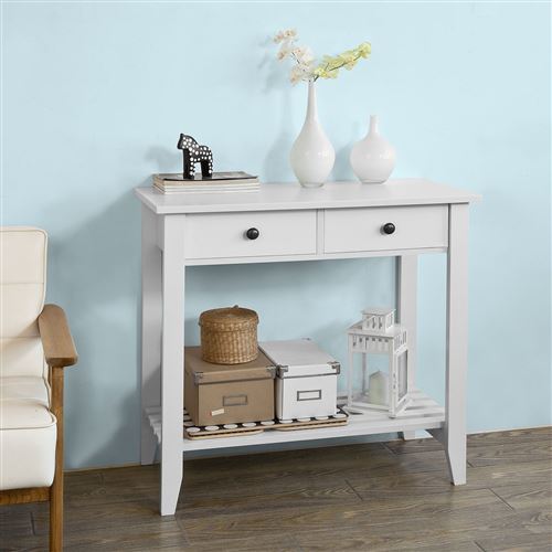 Table Console 2 tiroirs et 1 étagère, L85cm x H80cm x P40cm FSB04-W SoBuy®