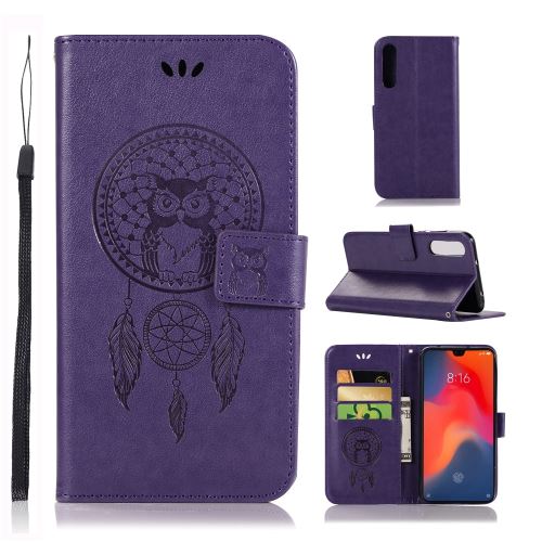Etui en PU capteur de rêves de hibou avec support violet pour votre Huawei P30