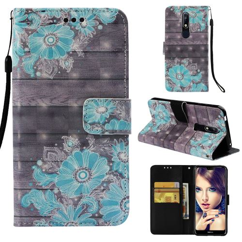 Etui en PU décoration par points lumineux fleur bleue pour votre Nokia 7.1