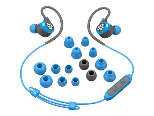 JLab Audio Epic2 - Sport - In-ear hoofdtelefoons met micro - oordopje - bevestiging over het oor - Bluetooth - draadloos - grijs, blauw