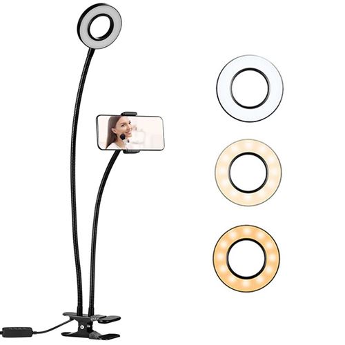 Anneau de lumière de selfie pour téléphone mobile tricolore avec 28LED Noir