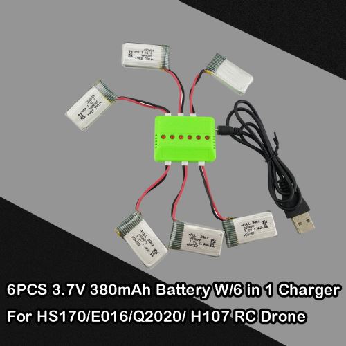 2019 6Pcs 3.7V 380Mah Batterie W / 6 En 1 Chargeur pour Hs170 / E016 / Q2020 / H107 Rc Drone aloha3932