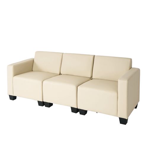 Générique Beige Canapé 3 Places Lounge/Salon Lyon, Système Modulaire, Simili-Cuir, Crème - Image 1