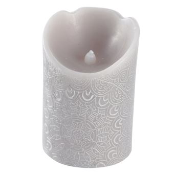 Bougie Pilier LED "Mandala" 11cm Gris Clair - 1