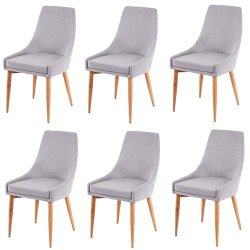 6x chaise de salle à manger MENDLER HWC-B44 II, fauteuil, style rétro tissu gris