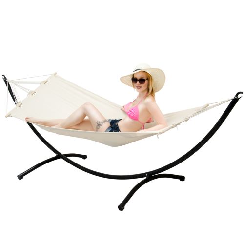 AMANKA Structure en acier noir avec Hamac en coton Beige surface allongée env 190x80cm poids max sup