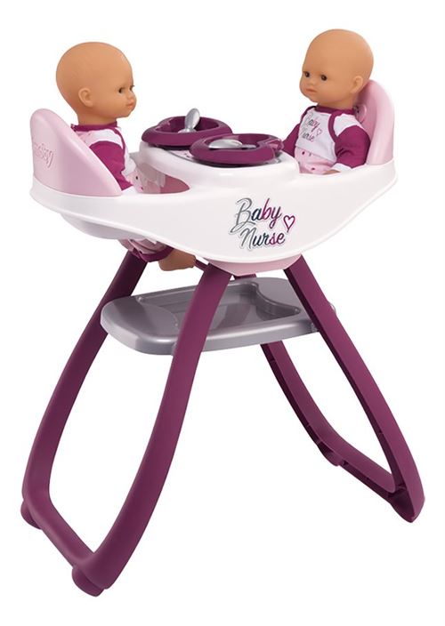 Poupées Smoby Smoby Baby Nurse Chaise Haute Jumeaux + 4 Accessoires